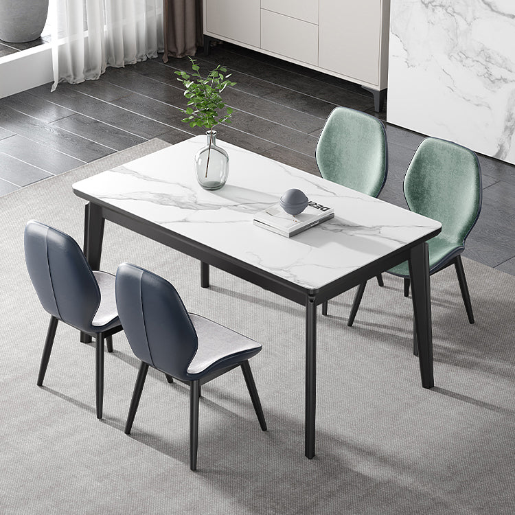 Modern Sintered Stone Table Set of 5/7 with Rectangle Table Dining Set with PU Leather  Chairs