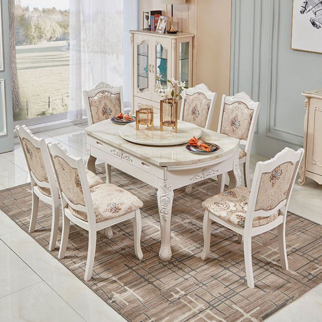 Glam Style Kitchen Marble Top Furniture of  Standard Height Formal Dining RoomTable Set