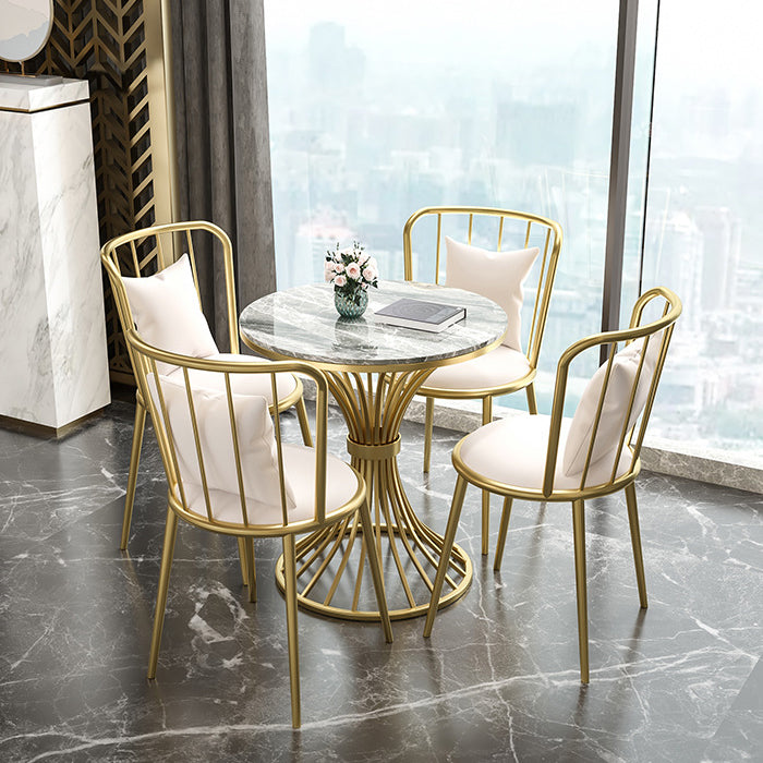 Glam Sintered Stone Dining Room Set with Round Table and Metal Base Formal Dining Table Furniture