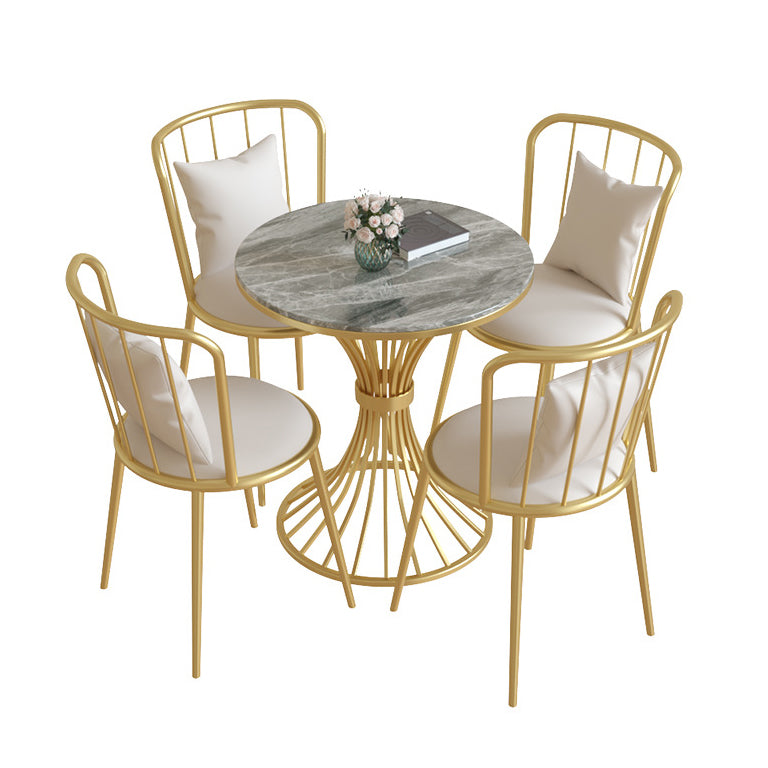 Glam Sintered Stone Dining Room Set with Round Table and Metal Base Formal Dining Table Furniture