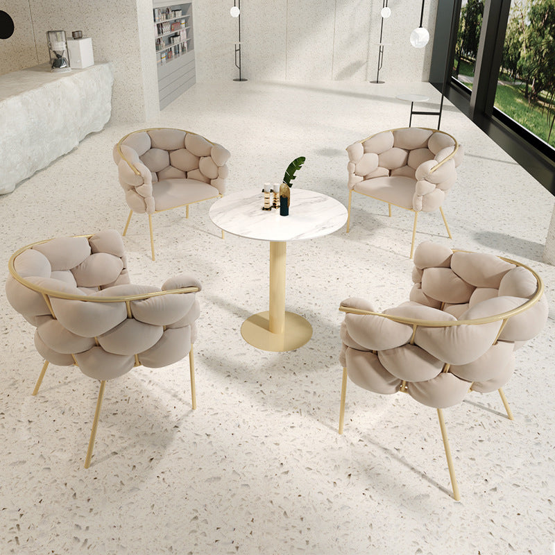 Glam Sintered Stone Dining Room Set with Round Table and Gold Leg Formal Dining Table Furniture