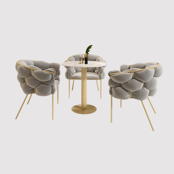 Glam Sintered Stone Dining Room Set with Round Table and Gold Leg Formal Dining Table Furniture