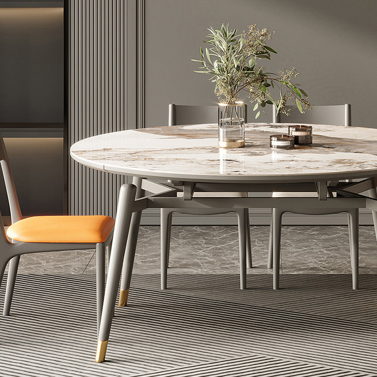 Scandinavian Sintered Stone Table Set of 5/7 with Round Table Retractable Dining Set