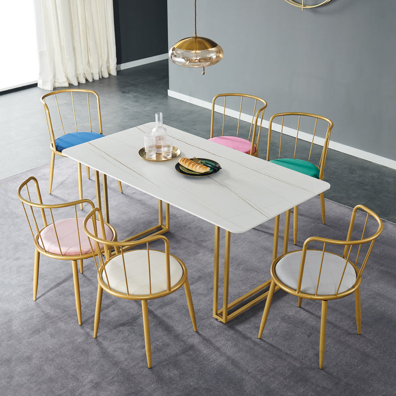 Glamourischer Sinterstein weißer Esszimmer Set mit Rechtecktisch formelle Esstischmöbel