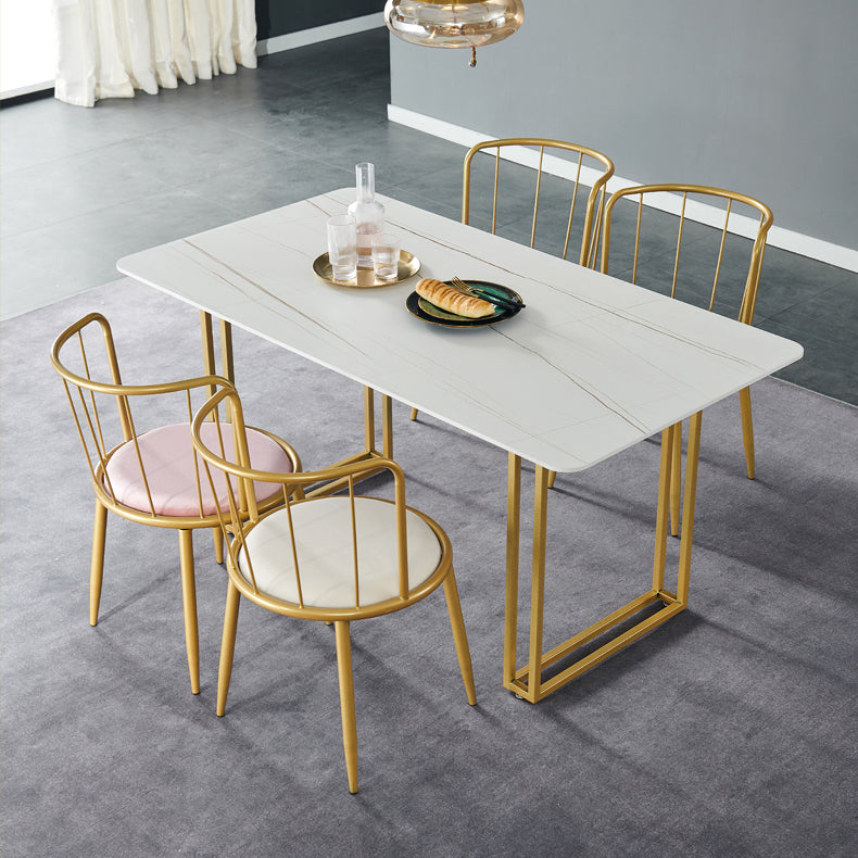 Glamourischer Sinterstein weißer Esszimmer Set mit Rechtecktisch formelle Esstischmöbel