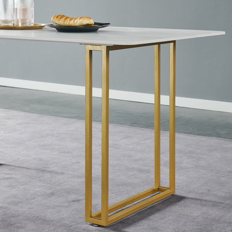 Glamourischer Sinterstein weißer Esszimmer Set mit Rechtecktisch formelle Esstischmöbel