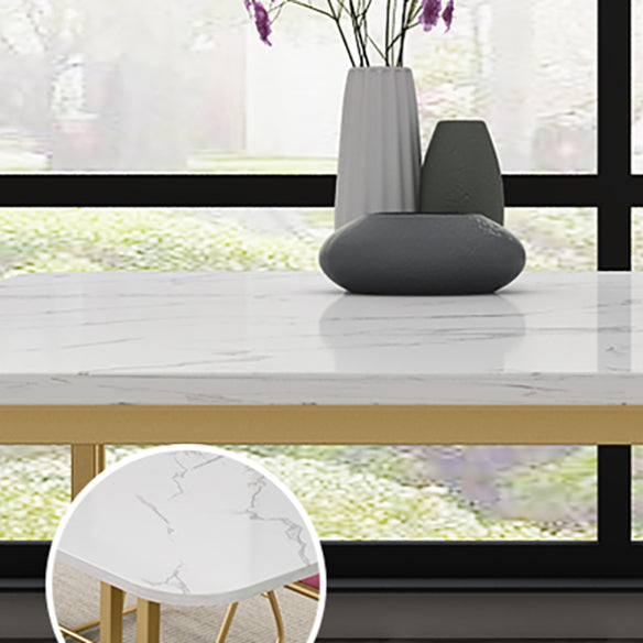 Glamourischer Sinterstein weißer Esszimmer Set mit Rechtecktisch formelle Esstischmöbel