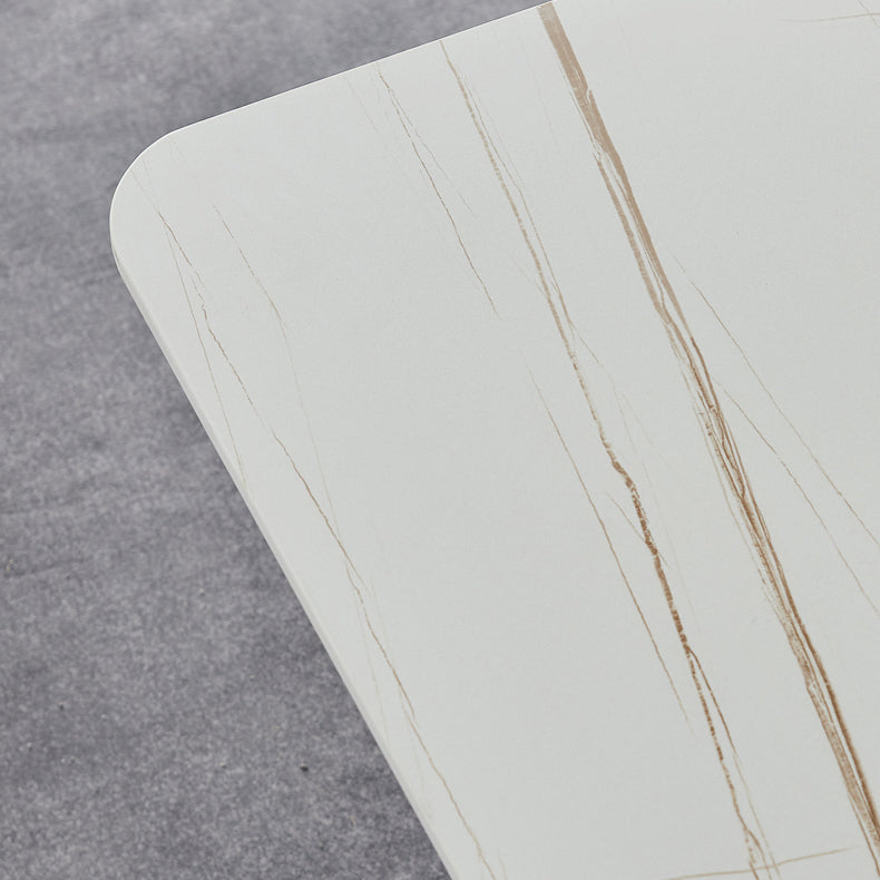 Glamourischer Sinterstein weißer Esszimmer Set mit Rechtecktisch formelle Esstischmöbel