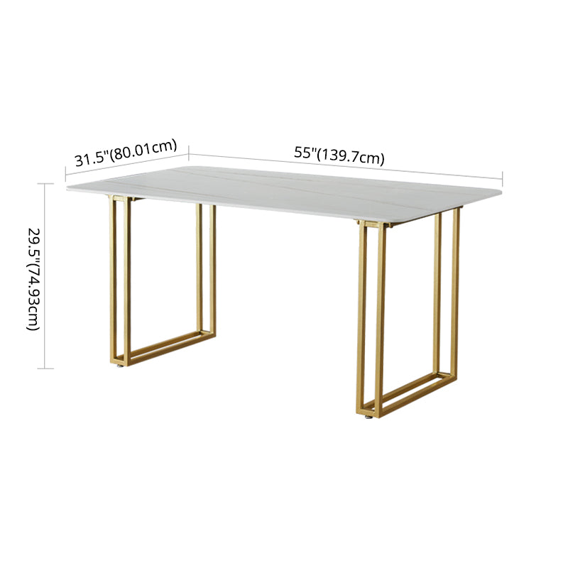 Glamourischer Sinterstein weißer Esszimmer Set mit Rechtecktisch formelle Esstischmöbel