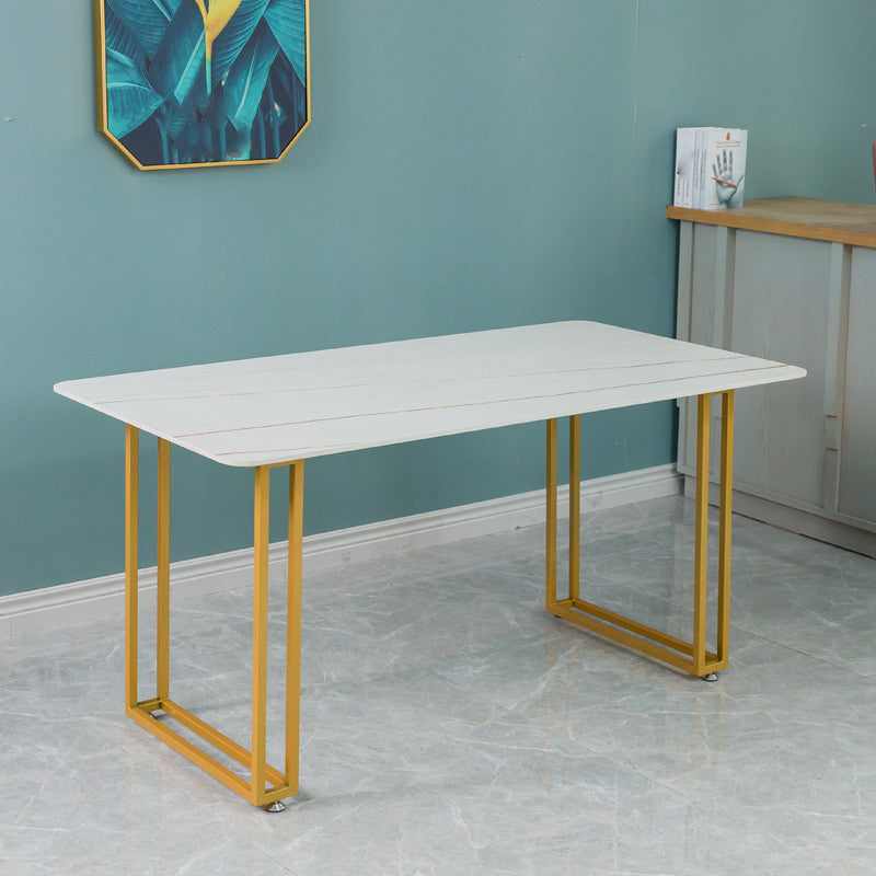 Glamourischer Sinterstein weißer Esszimmer Set mit Rechtecktisch formelle Esstischmöbel