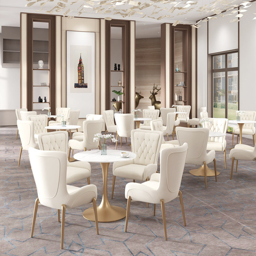 Glam Style Sintered Stone White Dining¬†Room¬†Set with Round Table Dining Table Furniture