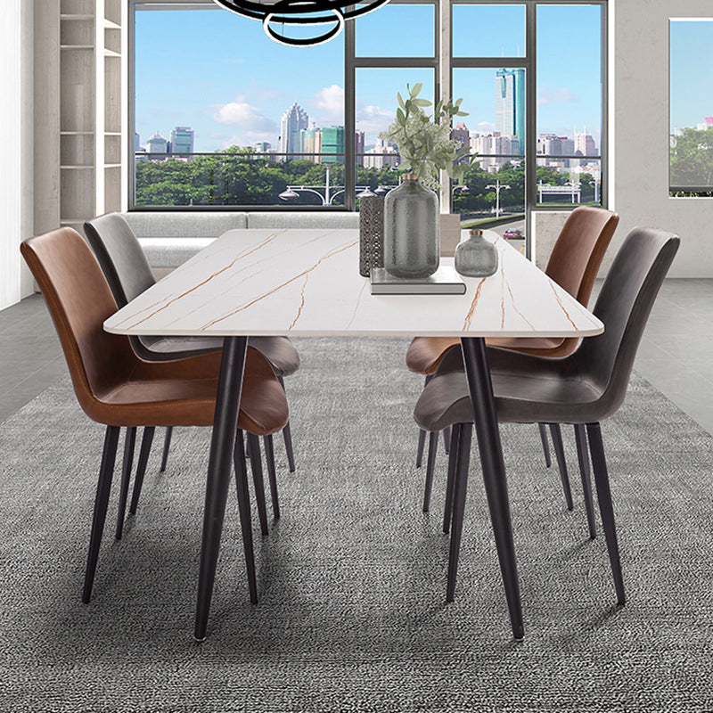 Minimalist Dining Table Set with Sintered Stone Dining Table and Upholstered Chairs