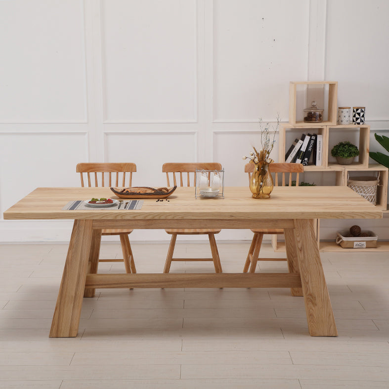 Contemporary Solid Wood Top Dining Table Sets with Trestle Base Dining Furniture for Home