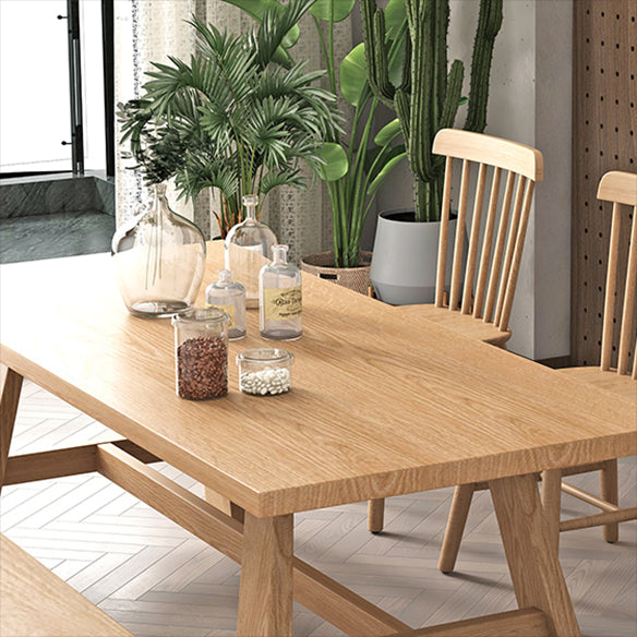 Contemporary Solid Wood Top Dining Table Sets with Trestle Base Dining Furniture for Home