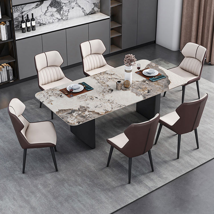Contemporary Style Dining Set with Sintered Stone Dining Table and Cushion Chairs