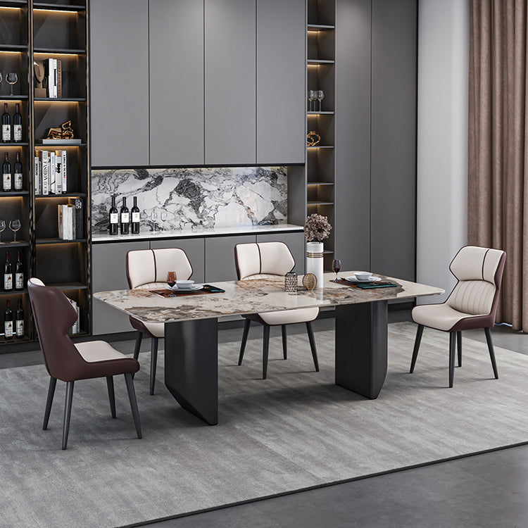 Contemporary Style Dining Set with Sintered Stone Dining Table and Cushion Chairs