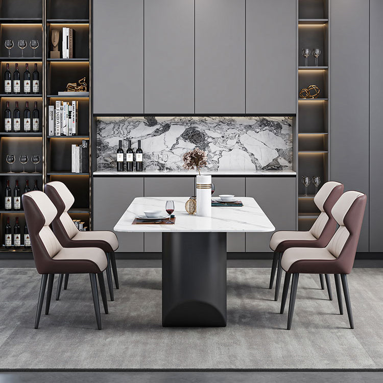 Contemporary Style Dining Set with Sintered Stone Dining Table and Cushion Chairs