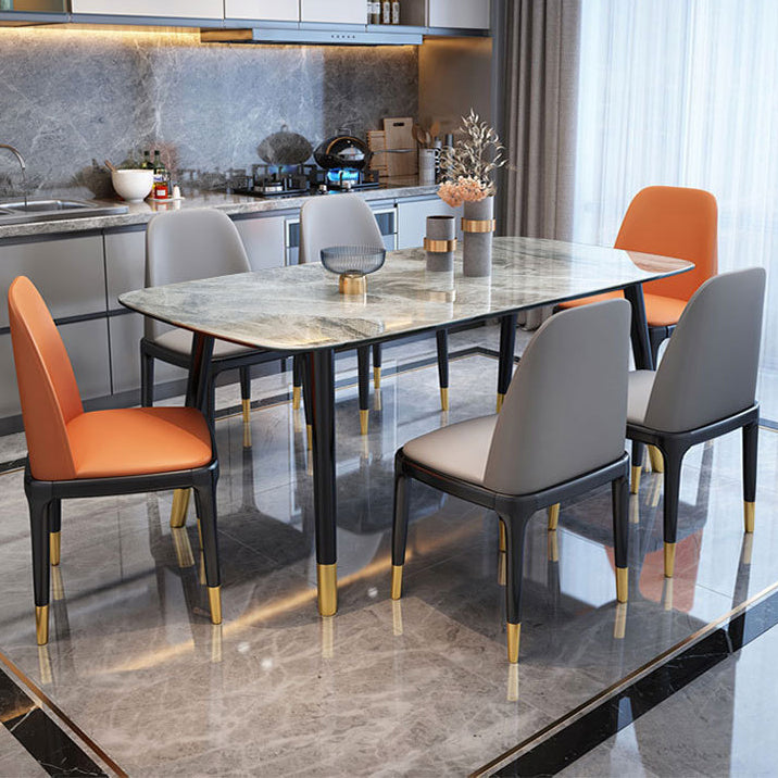 Contemporary Dining Table Set with Sintered Stone Dining Table and Cushioned Chairs