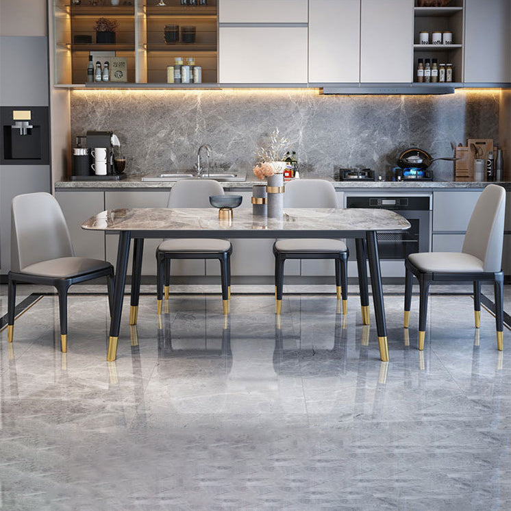 Contemporary Dining Table Set with Sintered Stone Dining Table and Cushioned Chairs