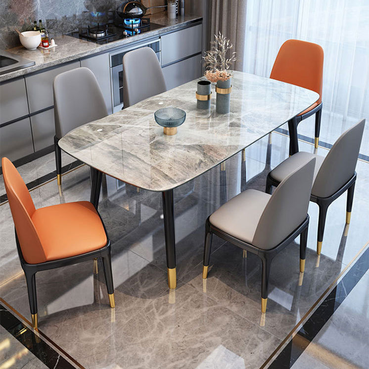 Contemporary Dining Table Set with Sintered Stone Dining Table and Cushioned Chairs