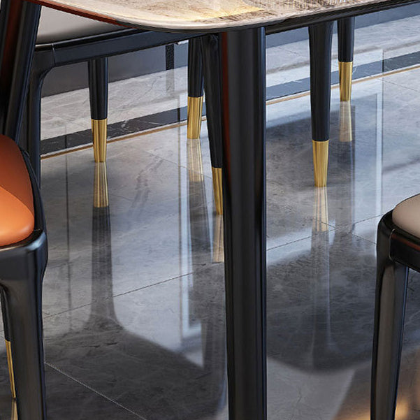 Contemporary Dining Table Set with Sintered Stone Dining Table and Cushioned Chairs