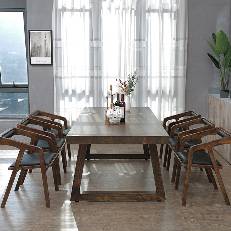 Contemporary Solid Wood Dining Table Set Rectangle Shape Standard Dining Set in Brown
