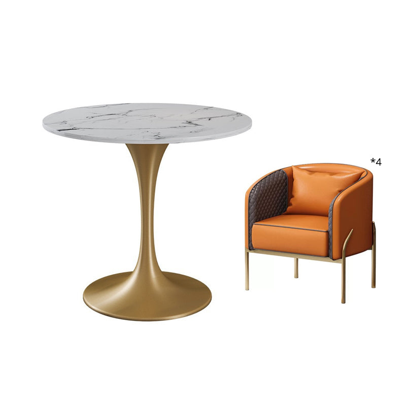 Glam Sintered Stone White Ess Room Set mit runden Tisch formelle Esstischmöbel