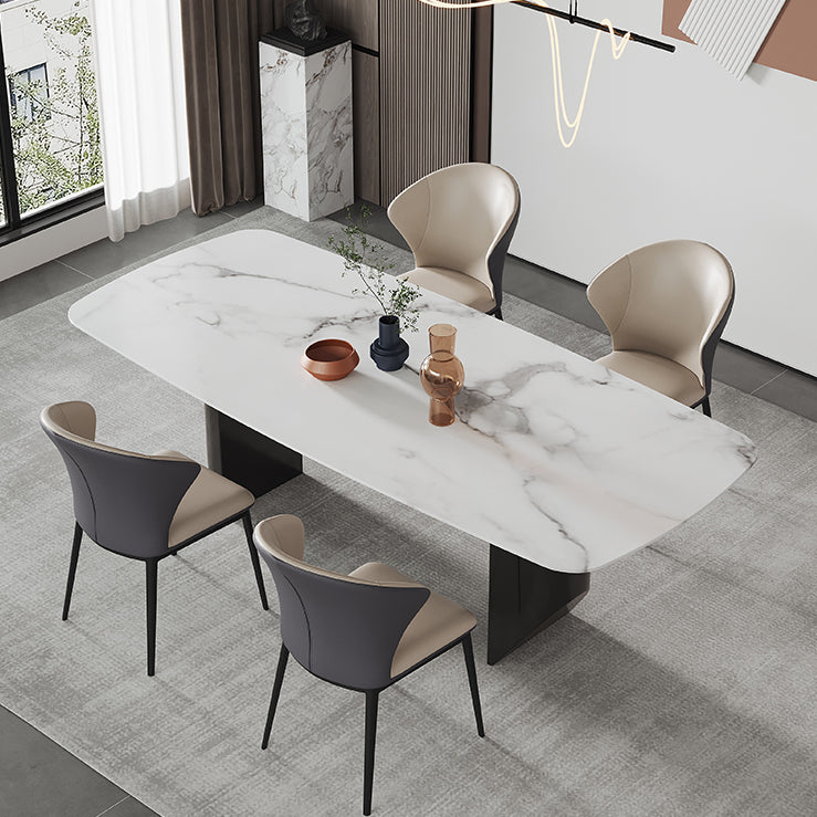 Contemporary Dining Sets with Sintered Stone Dining Table and Cushioned Chairs