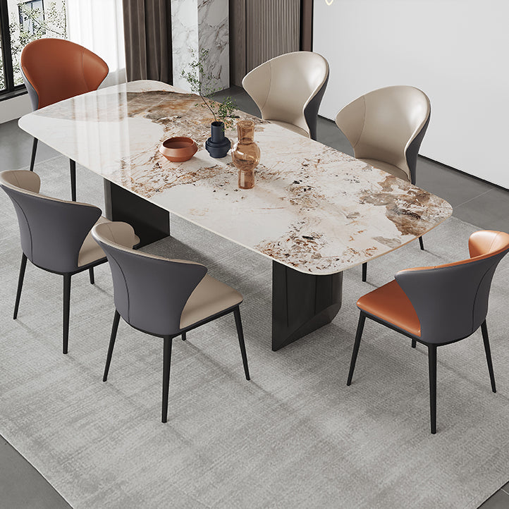 Contemporary Dining Sets with Sintered Stone Dining Table and Cushioned Chairs
