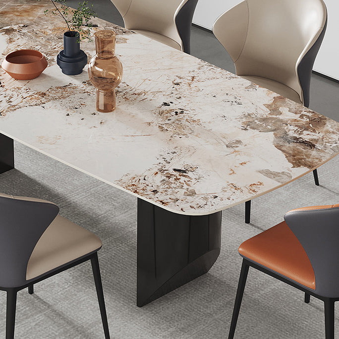 Contemporary Dining Sets with Sintered Stone Dining Table and Cushioned Chairs