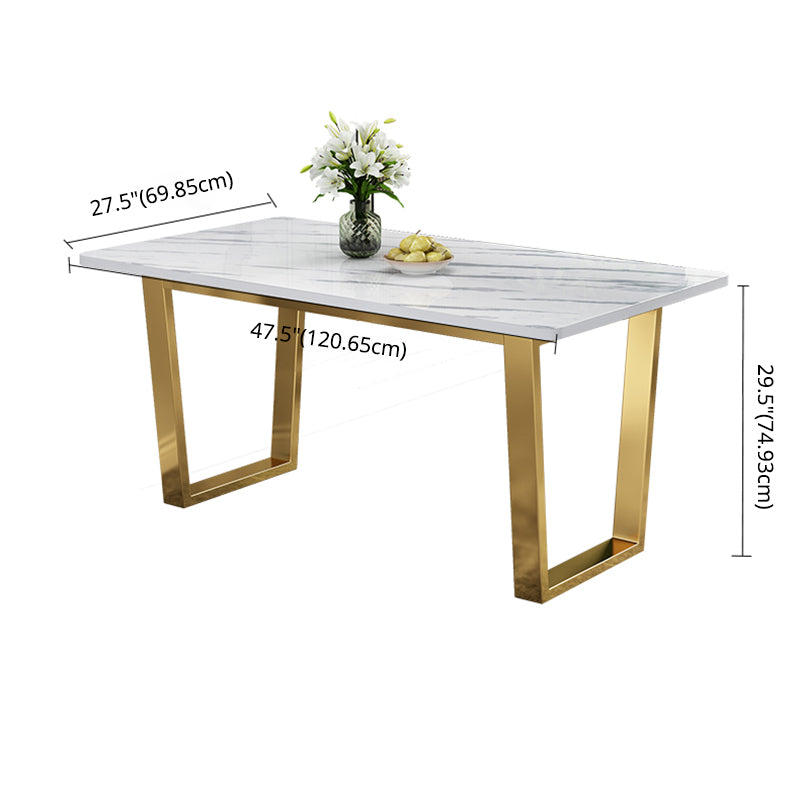Rectangular Scandinavian Style Sintered Stone Dining Room Set Dining Furniture with Metallic Base
