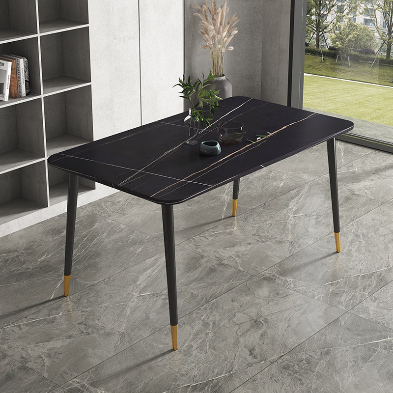 Rectangular Scandinavian Sintered Stone Dining Room Set Dining Furniture with Metallic Base