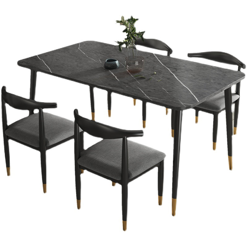 Rectangular Scandinavian Sintered Stone Dining Room Set Dining Furniture with Metallic Base