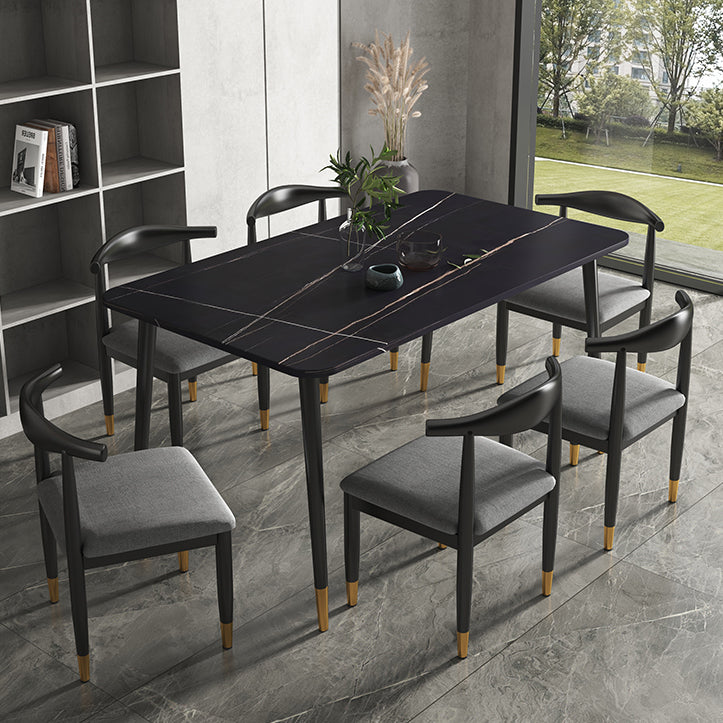 Rectangular Scandinavian Sintered Stone Dining Room Set Dining Furniture with Metallic Base