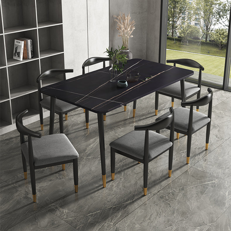 Rectangular Scandinavian Sintered Stone Dining Room Set Dining Furniture with Metallic Base