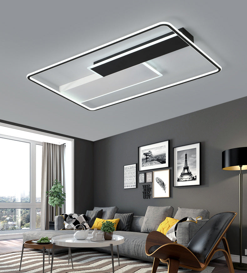 Geometric Semi Flush Mount Ceiling Light Modern Style Aluminium Semi-Flush Light en noir et blanc