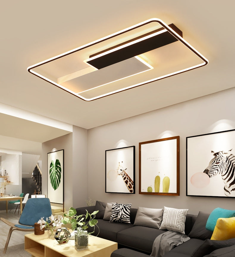 Geometric Semi Flush Mount Ceiling Light Modern Style Aluminium Semi-Flush Light en noir et blanc