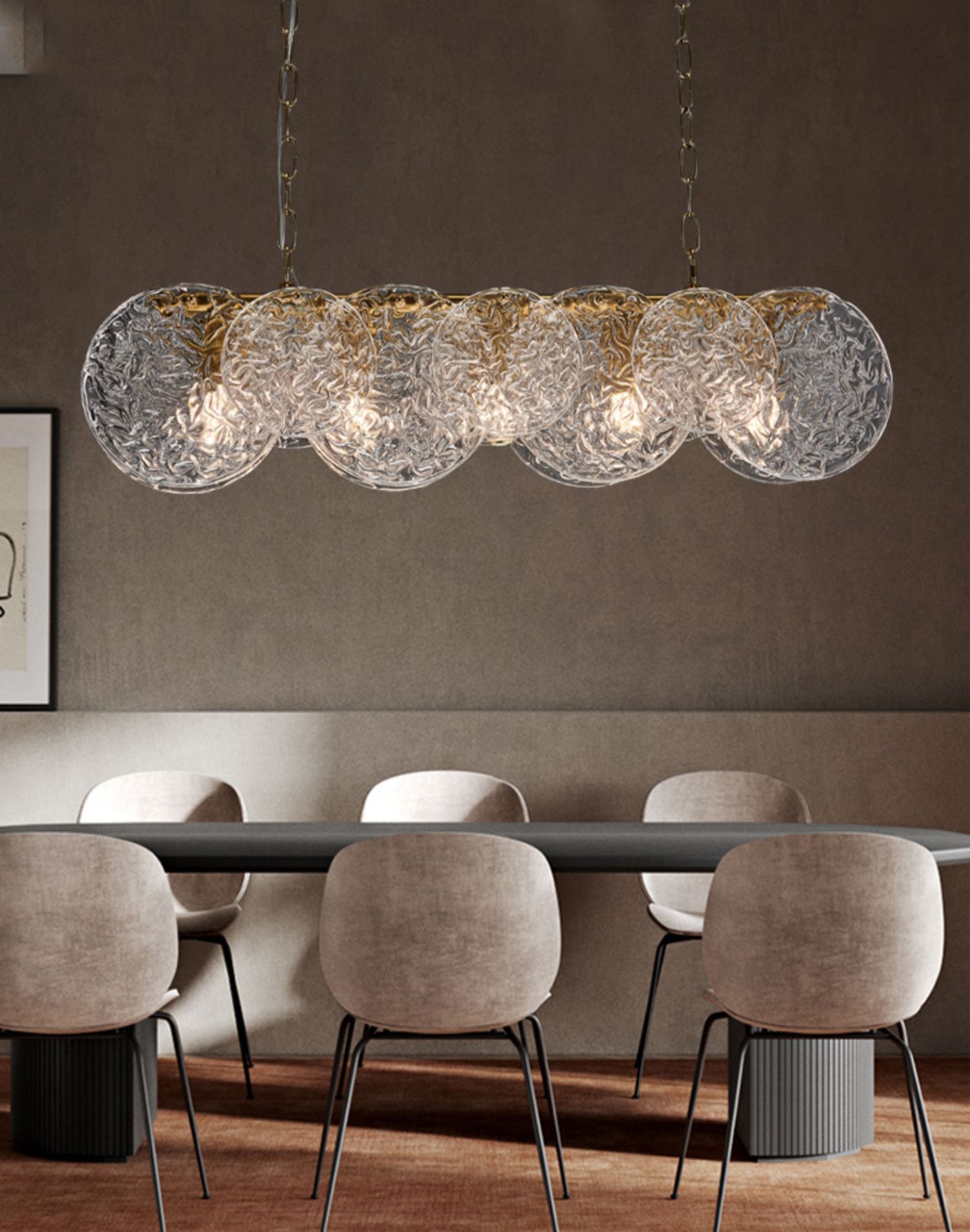Bronze Modern Island Lighting Linear Glass Chandelier Light Fixture for Dining Room