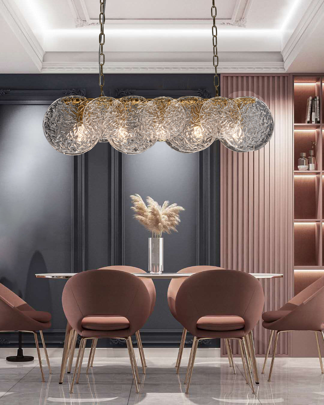 Lampada il lampadario in vetro lineare dell'illuminazione dell'isola moderna in bronzo per sala da pranzo