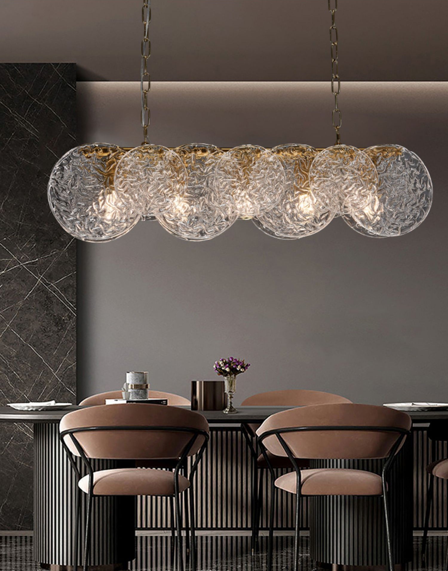 Lampada il lampadario in vetro lineare dell'illuminazione dell'isola moderna in bronzo per sala da pranzo