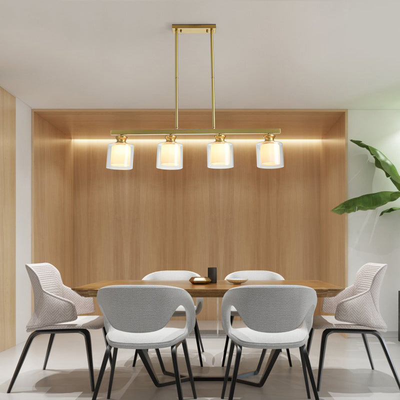 Lampada dell'isola cilindro moderna lampadario in vetro e isola metallica in oro