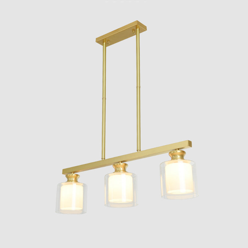 Lampada dell'isola cilindro moderna lampadario in vetro e isola metallica in oro