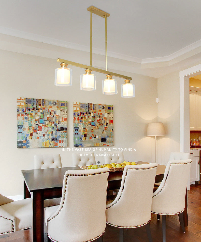 Lampada dell'isola cilindro moderna lampadario in vetro e isola metallica in oro