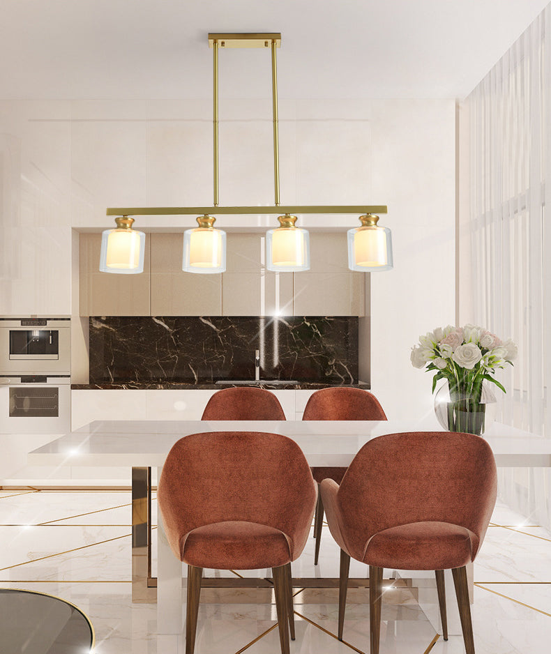 Lampada dell'isola cilindro moderna lampadario in vetro e isola metallica in oro