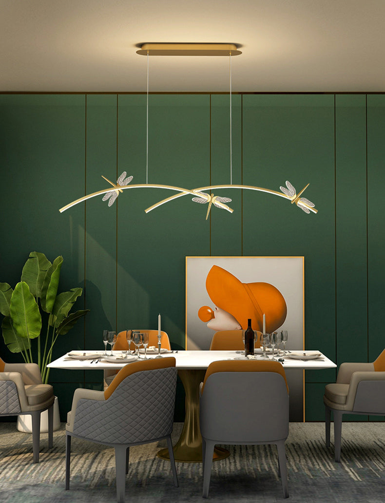 4 Light Linear Dragonfly Island Lights Modern Chandelier Metal Island Lighting