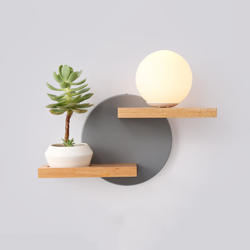 1-Light Round Shade without Plants Wall Sconce Modern Simple Style Glass Wall Lighting