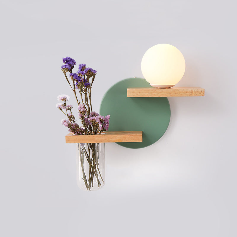 1-Light Round Shade without Plants Wall Sconce Modern Simple Style Glass Wall Lighting