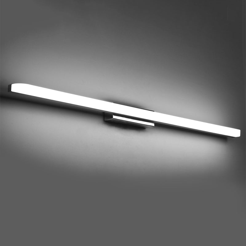 1-Light Linear Shade Wall Sconce Modern Simple Style Mirror Wall Lighting in Silver