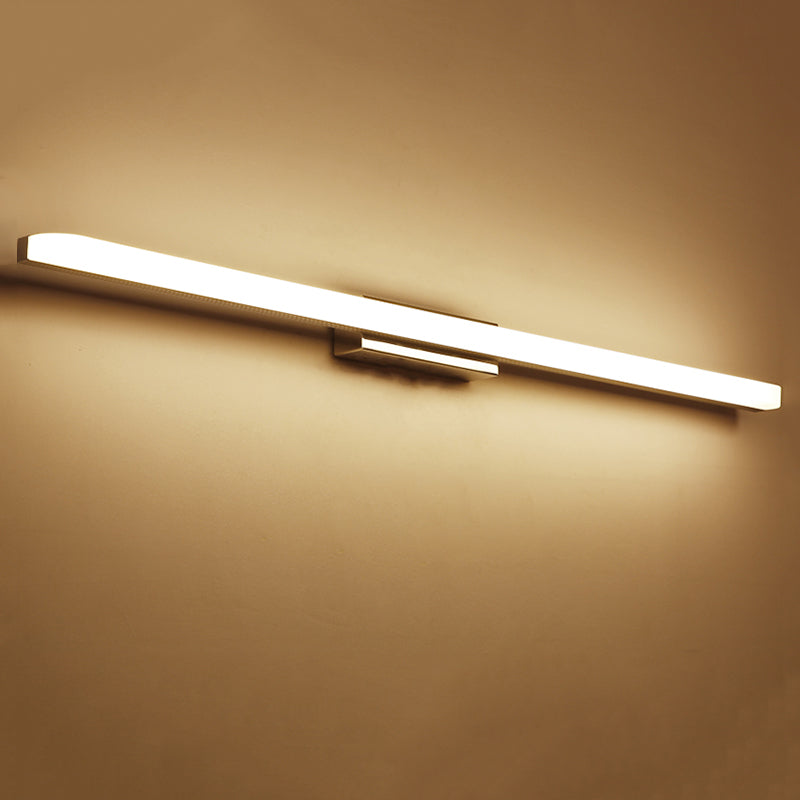 1-Light Linear Shade Wall Sconce Modern Simple Style Mirror Wall Lighting in Silver