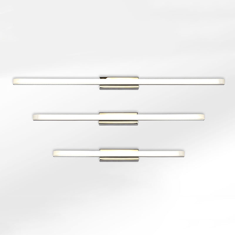 1-Light Linear Shade Wall Sconce Modern Simple Style Mirror Wall Lighting in Silver